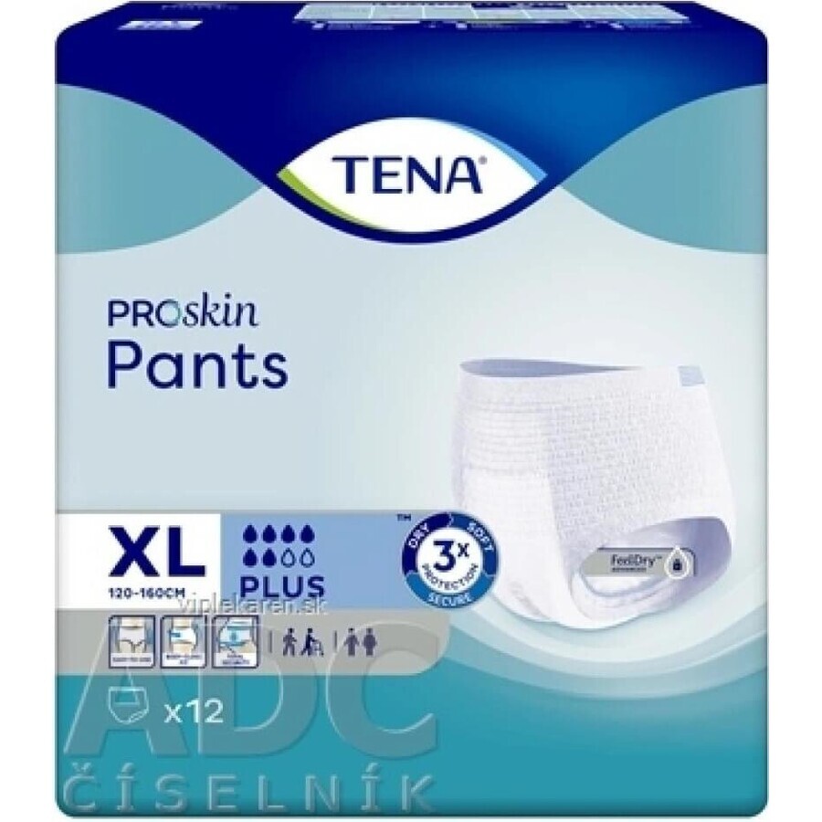 TENA PANTS PLUS EXTRA LARGE 1×12 buc, chiloți absorbanți extensibili, absorbție 1440 ml, circumferința șoldului 120-160 cm