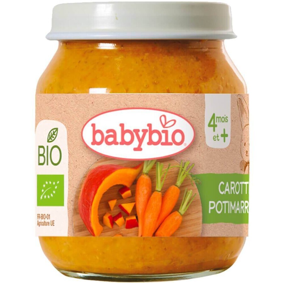 BABYBIO morcov și dovleac bio 1×130 g, gustare de legume bio