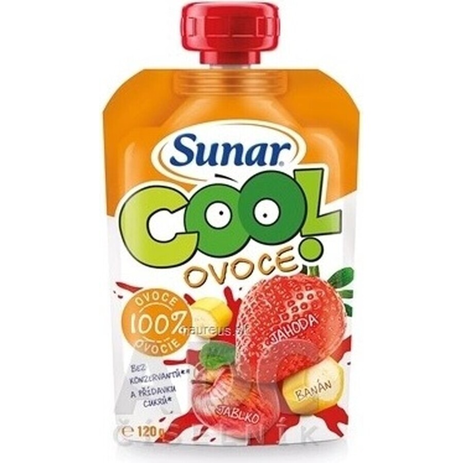 Sunar COOL Fruit Banana, fragole, mele 1×120 g, Banana, fragole, mele, 12m+