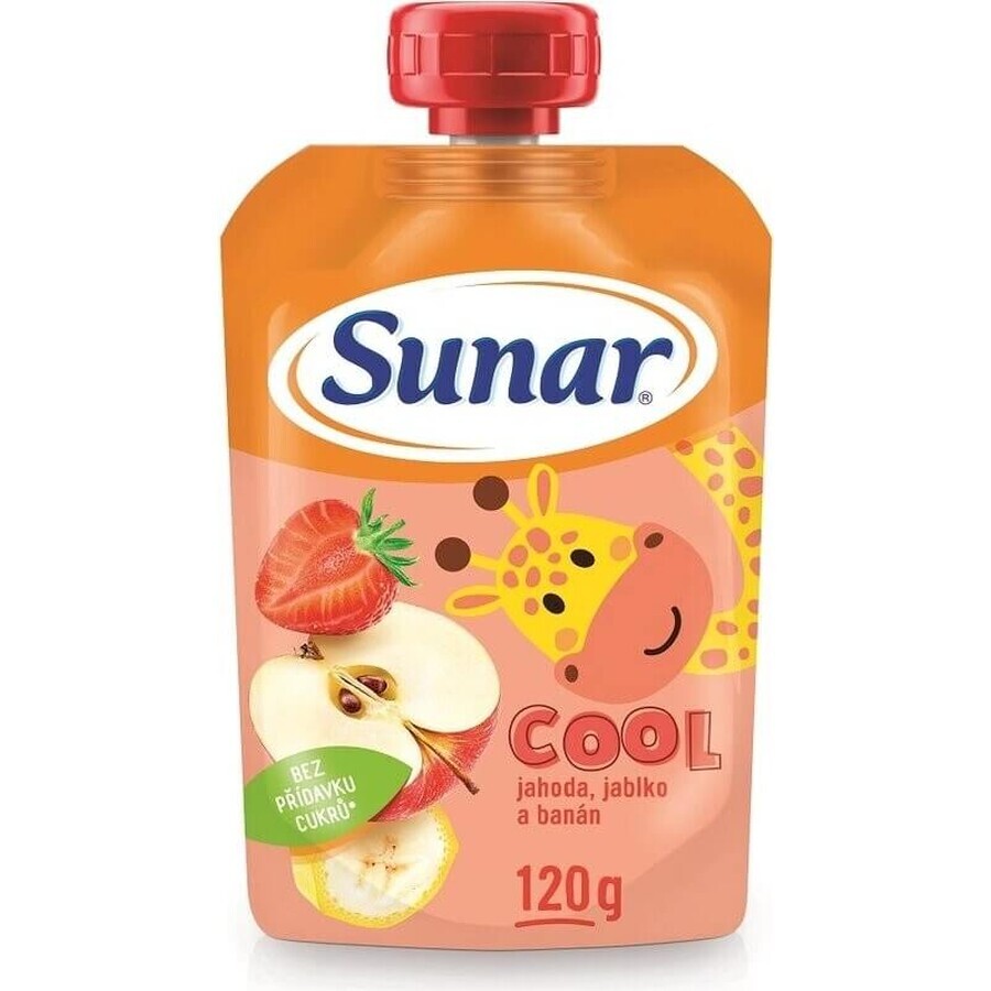 Sunar COOL Fruit Banana, fragole, mele 1×120 g, Banana, fragole, mele, 12m+