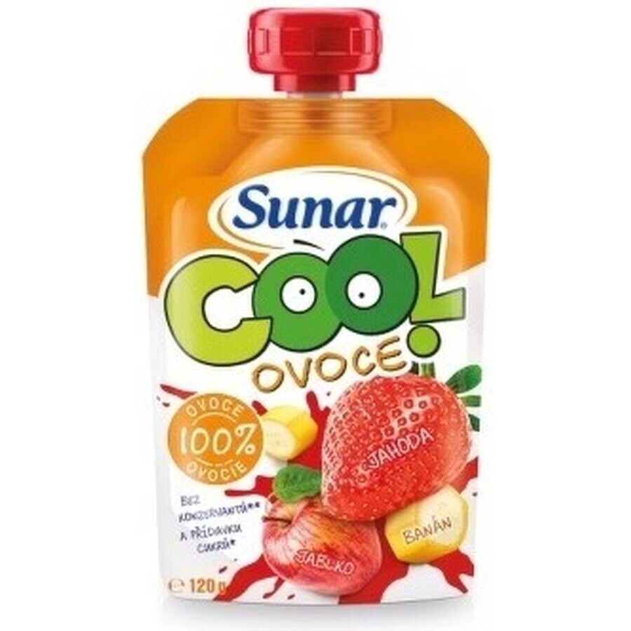 Sunar COOL Fruit Banana, fragole, mele 1×120 g, Banana, fragole, mele, 12m+