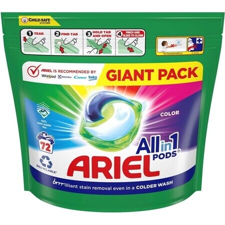 Ariel All-in-1 PODS Colore, Capsule Gel Lavante, 72 Capsule Gel Lavante 1×72, Capsule Gel Lavante