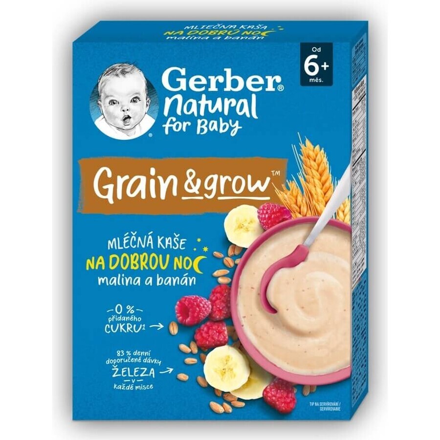 Gerber Natural Milk Porridge Weizen-Hafer 1×220 g, Himbeere und Banane (ab 6 Monaten)