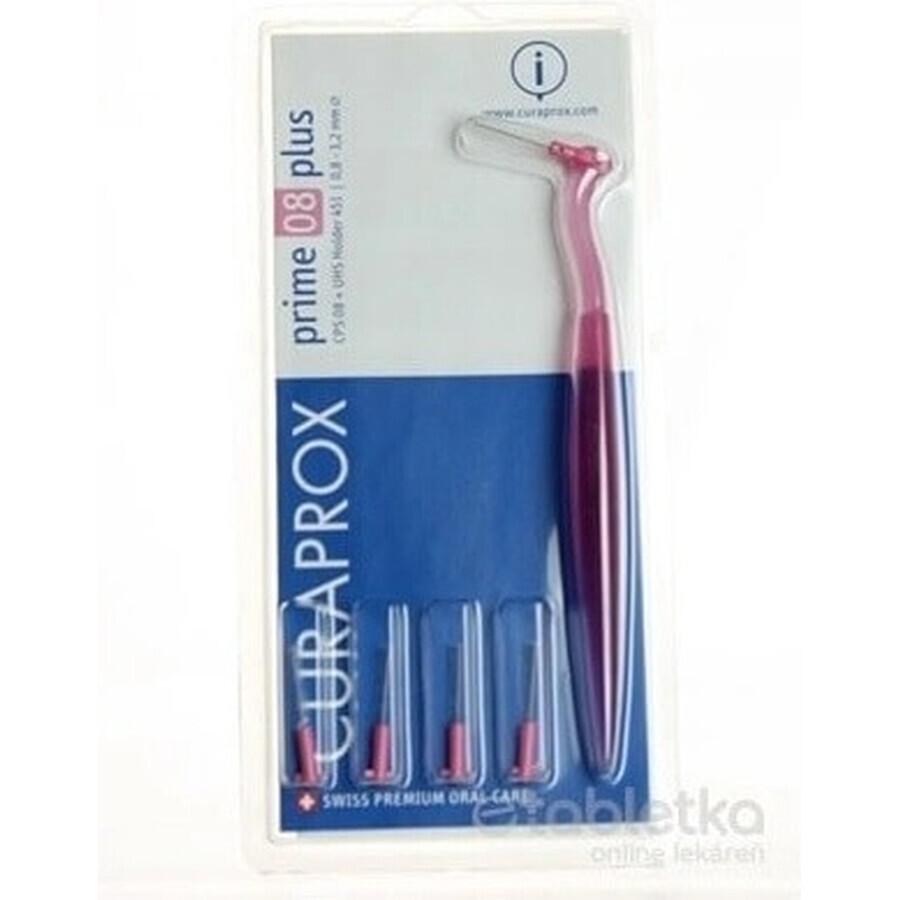 CURAPROX CPS 08 prime plus pink 1×1 set, brosses interdentaires 5 pcs + support UHS 451