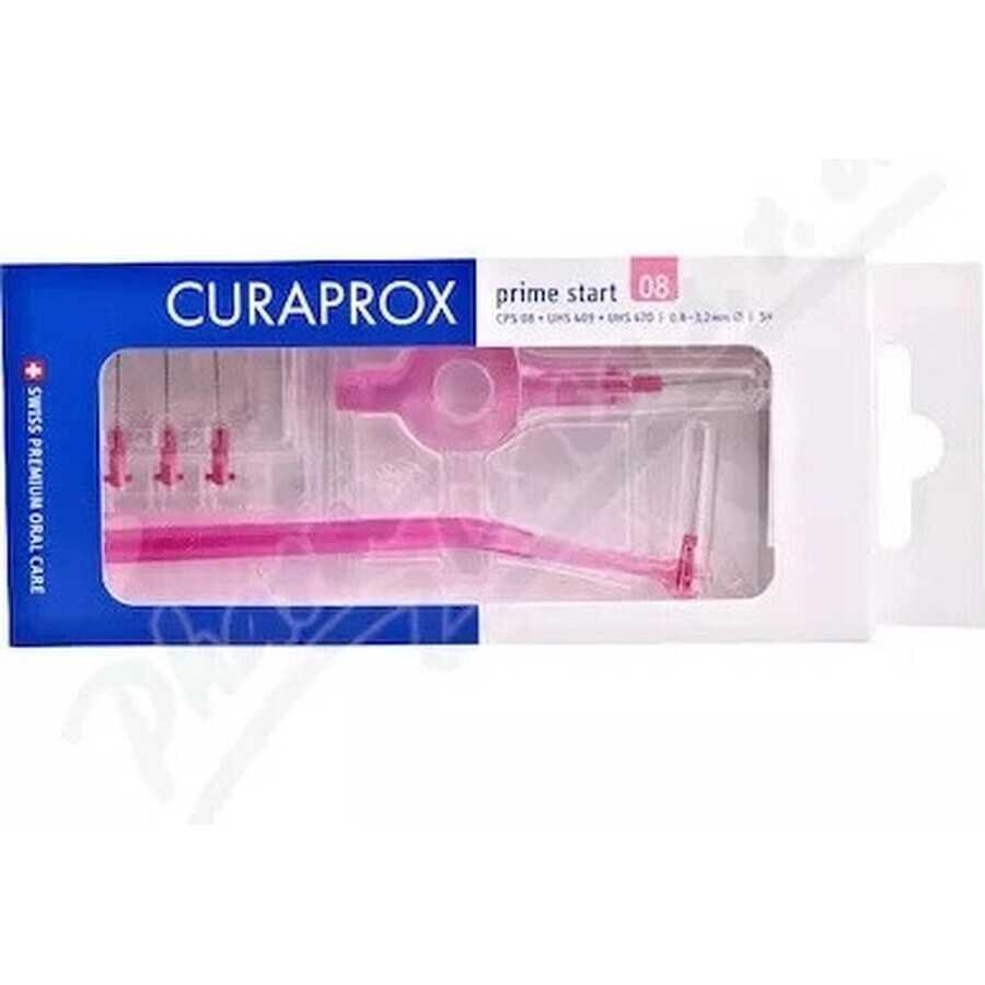 CURAPROX CPS 08 prime plus pink 1×1 set, brosses interdentaires 5 pcs + support UHS 451