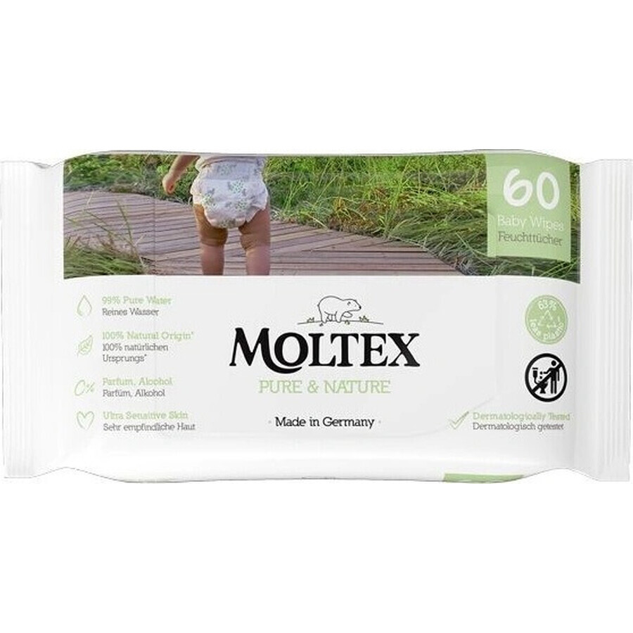 Moltex Pure & Nature EKO Salviette umidificate a base d'acqua 1×60 pz, salviette umidificate