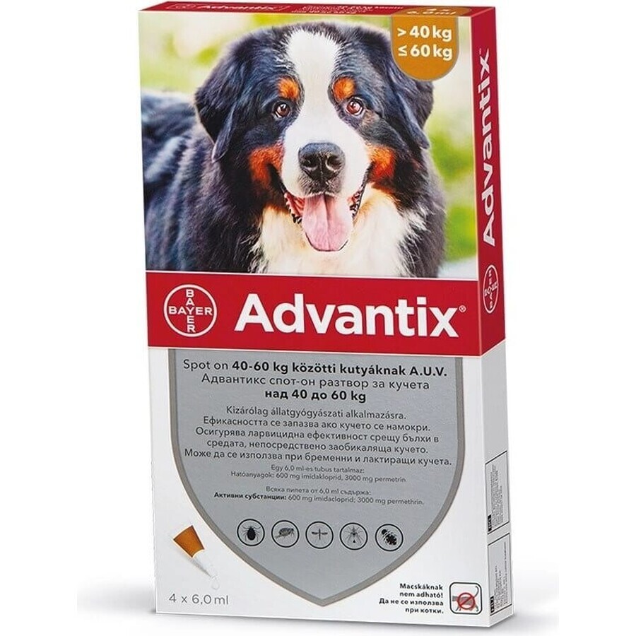 Advantix Spot-on pour chiens de 40 à 60 kg (1 pipette) 1x6 ml