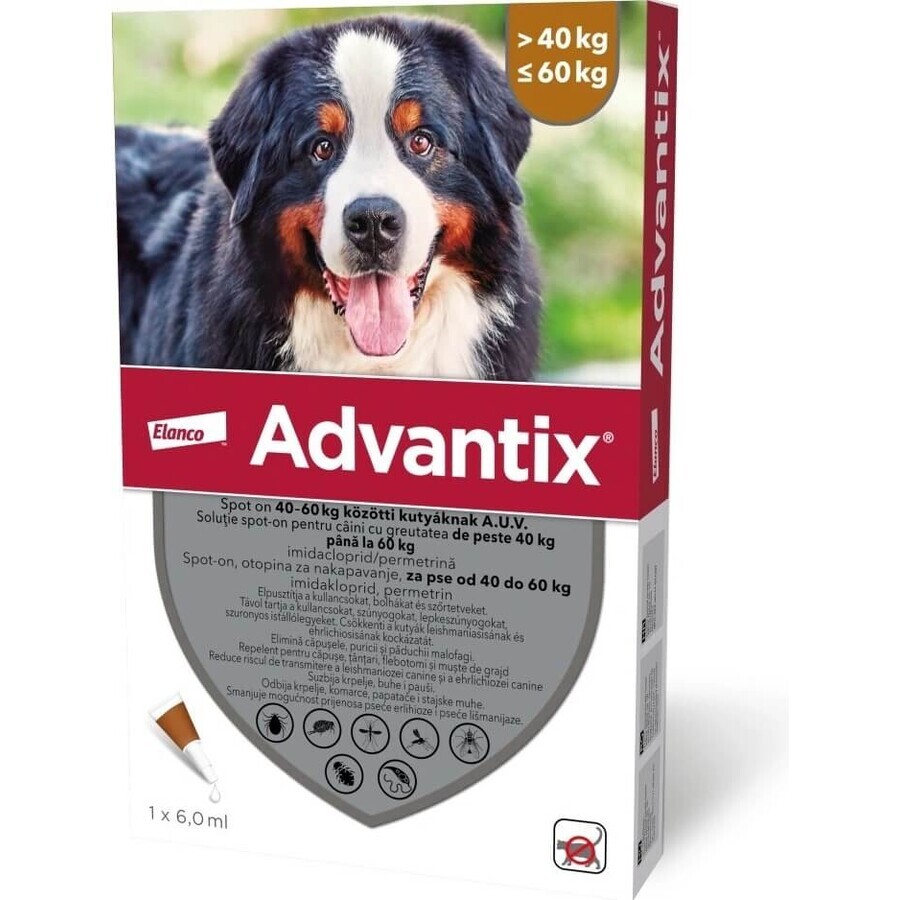 Advantix Spot-on pour chiens de 40 à 60 kg (1 pipette) 1x6 ml