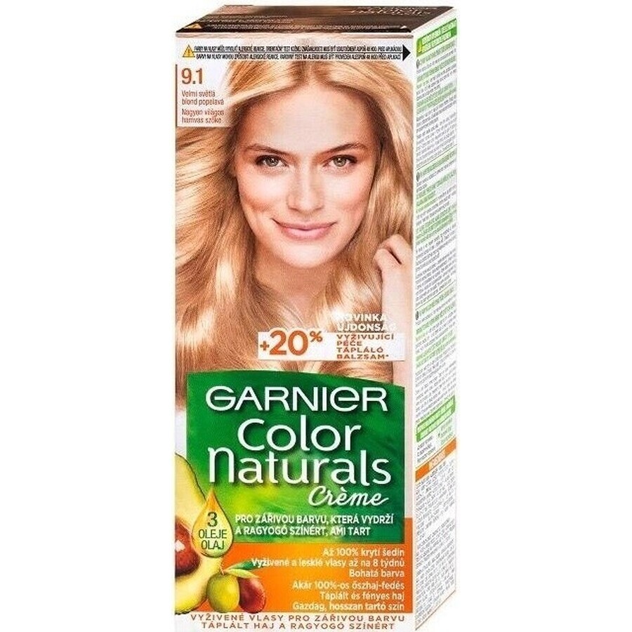 Garnier Color Naturals Colore Permanente per Capelli 9.1 Biondo Chiarissimo Biondo Cenere 1×1 pezzo, colore per capelli