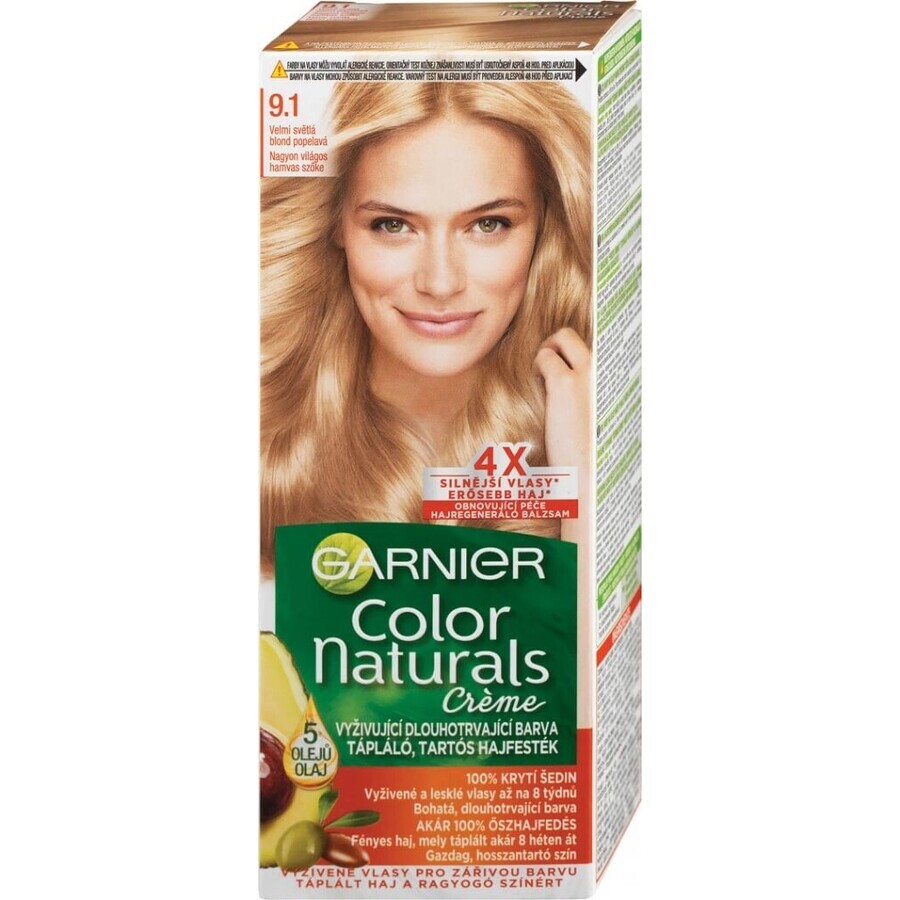 Garnier Color Naturals Colore Permanente per Capelli 9.1 Biondo Chiarissimo Biondo Cenere 1×1 pezzo, colore per capelli