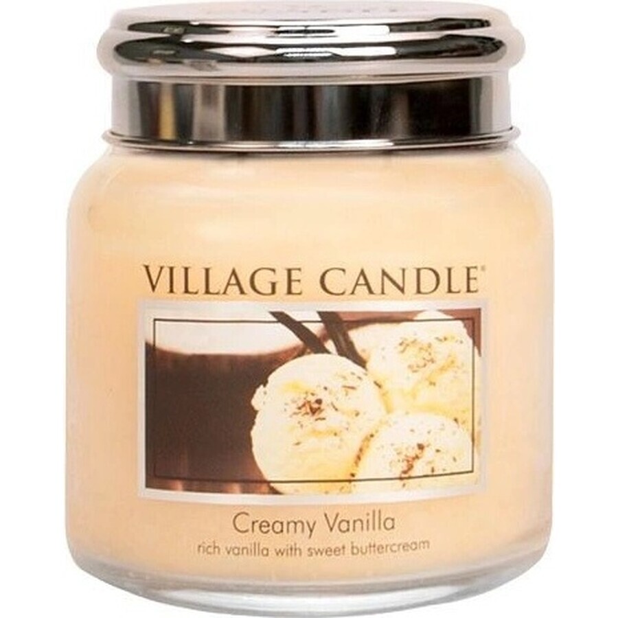 Village Candle Lumânare parfumată în sticlă - Creamy Vanilla - Înghețată de vanilie, medie 1×1 buc