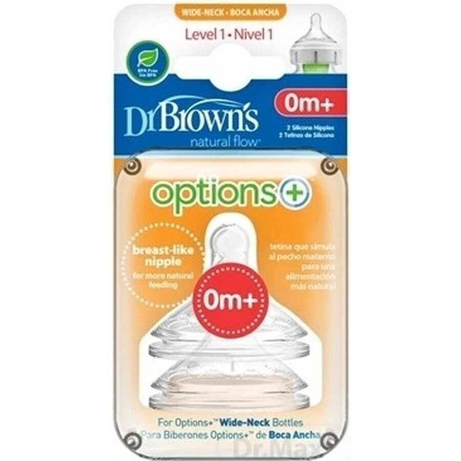 Dr.BROWN'S OPTIONS+ NIVEAU 1 1×2 st, wijde hals, silicone, 0M+