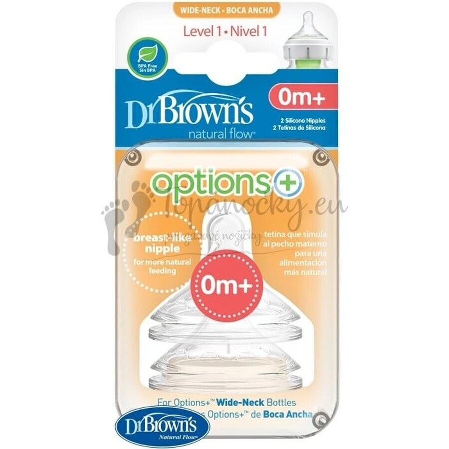 Dr.BROWN'S OPTIONS+ NIVEAU 1 1×2 st, wijde hals, silicone, 0M+