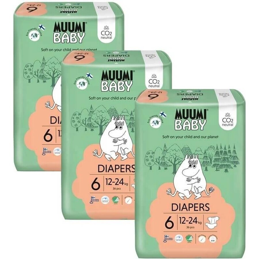 Muumi Baby 6 Junior 12-24 kg, monthly pack of organic diapers 1×108pcs, ECO Diapers