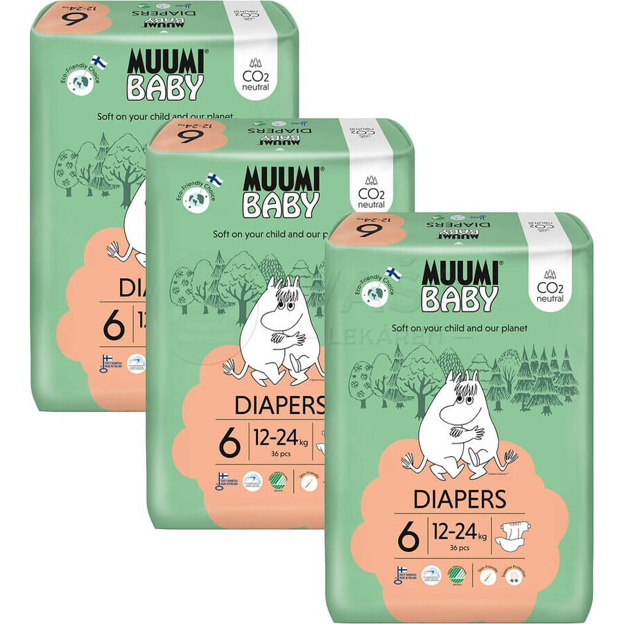 Muumi Baby 6 Junior 12-24 kg, monthly pack of organic diapers 1×108pcs, ECO Diapers