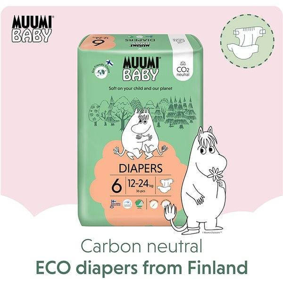 Muumi Baby 6 Junior 12-24 kg, monthly pack of organic diapers 1×108pcs, ECO Diapers