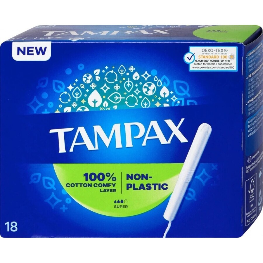 Tampax NON-PLASTIC Super 18pcs 1×18 pcs, tampons