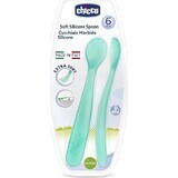 CHICCO Cucchiaio in silicone 2 pezzi blu 6m+ 1×1 pezzi, delicato per le gengive del bambino