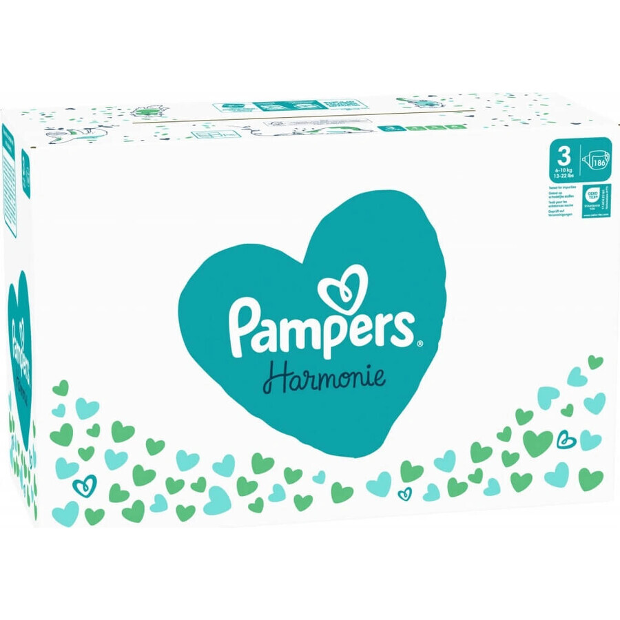 PAMPERS HARMONIE BABY DIAPERS V.3 6-10KG 186KS 1×186 buc, scutece în mărimea 3