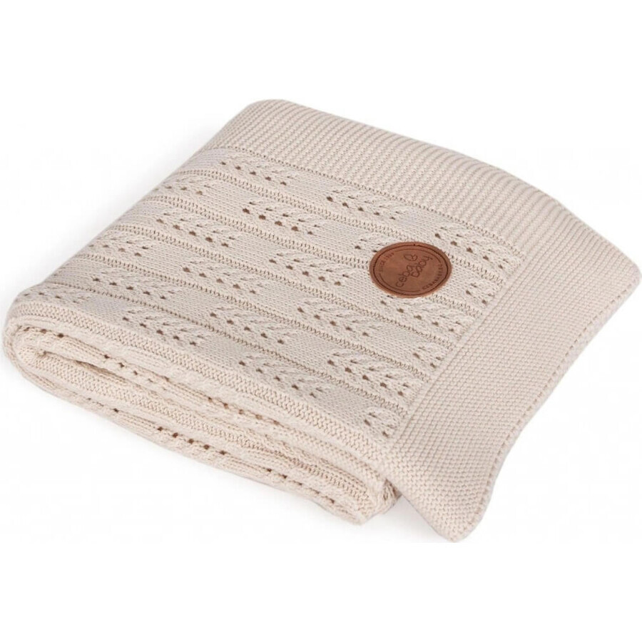 CEBA Coperta a maglia in confezione regalo 90 x 90 beige a spina di pesce 1×1, 100% cotone