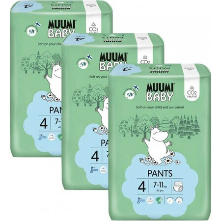 Muumi Baby Pants 4 Maxi 7-11 kg, monthly eco diaper pack 1×120pcs, eco diaper pants