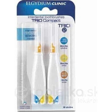 ELGYDIUM CLINIC Trio COMPACT - TRIO 2 interdental brushes in holder (2x blue 1,9 mm+2x blue 2,5-2,2 mm+2x yellow 2,5-2,2 mm+2x orange 3,5-2,7 mm) 6 pcs, 1x1 set