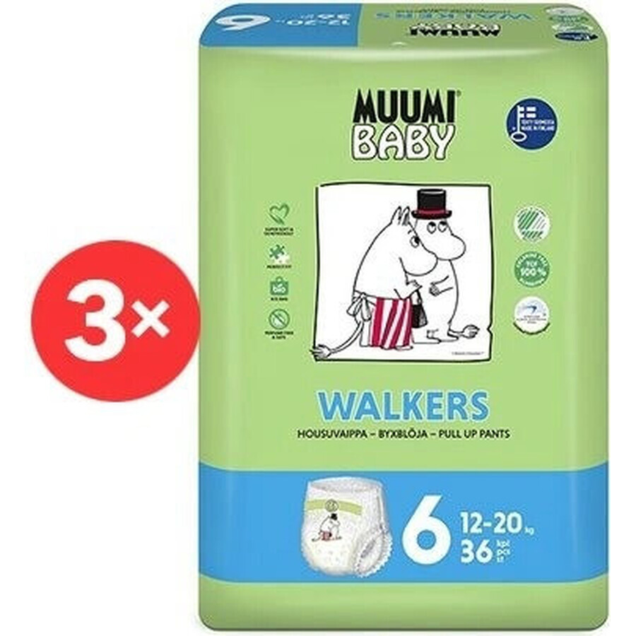 Muumi Baby Pants 6 Junior 12-20 kg, Monatspackung Öko-Windelhosen 1×108 Stück, Öko-Windelhosen