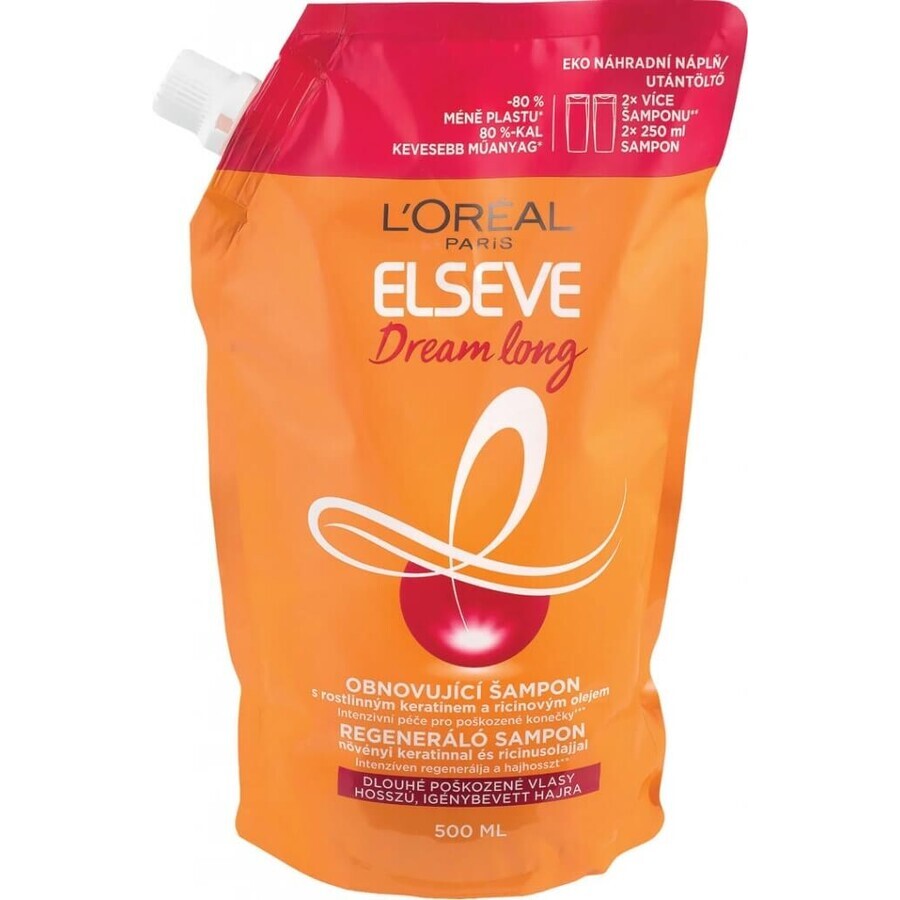 L'Oréal Paris Elseve Dream Long Nachfüllpackung Erfrischendes Shampoo 1×500 ml, Nachfüllpackung