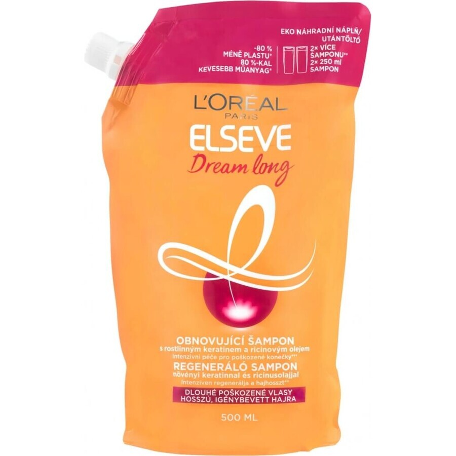 L'Oréal Paris Elseve Dream Long Nachfüllpackung Erfrischendes Shampoo 1×500 ml, Nachfüllpackung