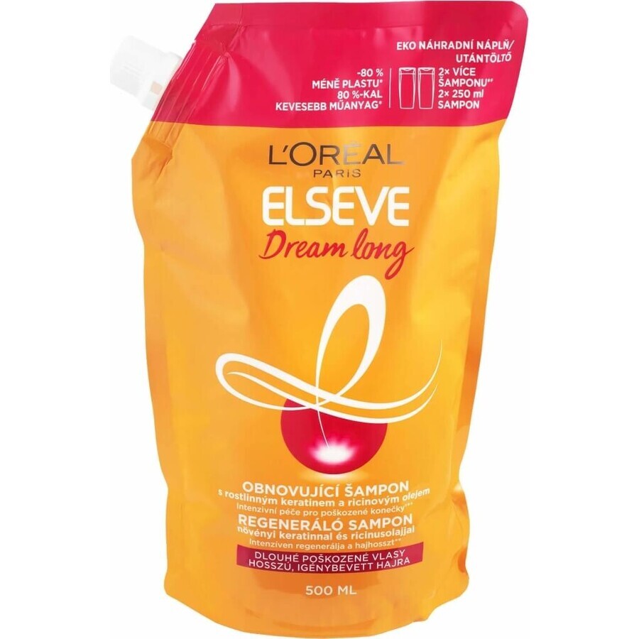 L'Oréal Paris Elseve Dream Long Nachfüllpackung Erfrischendes Shampoo 1×500 ml, Nachfüllpackung