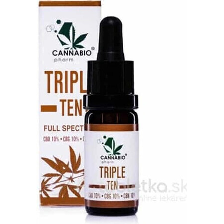 CANNABIOpharm TRIPLE TEN- CBD 10%-CBG 10%-CBN 10% 1×10 ml, ulei care conține CBD, CBG și CBN