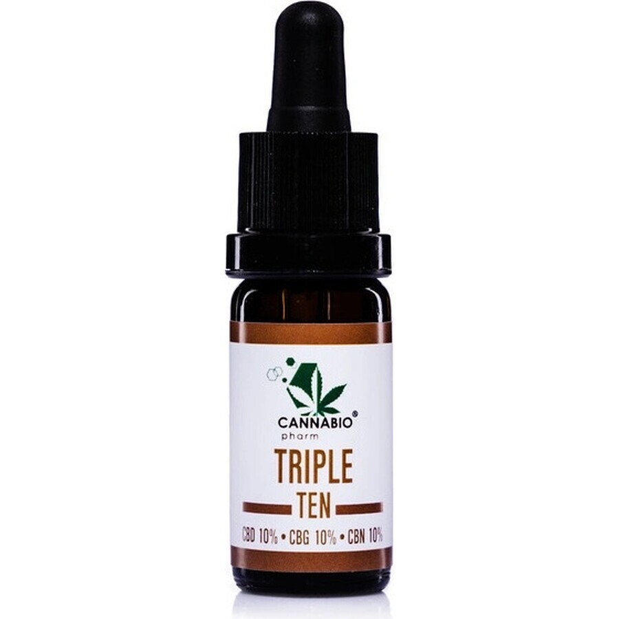 CANNABIOpharm TRIPLE TEN- CBD 10%-CBG 10%-CBN 10% 1×10 ml, ulei care conține CBD, CBG și CBN