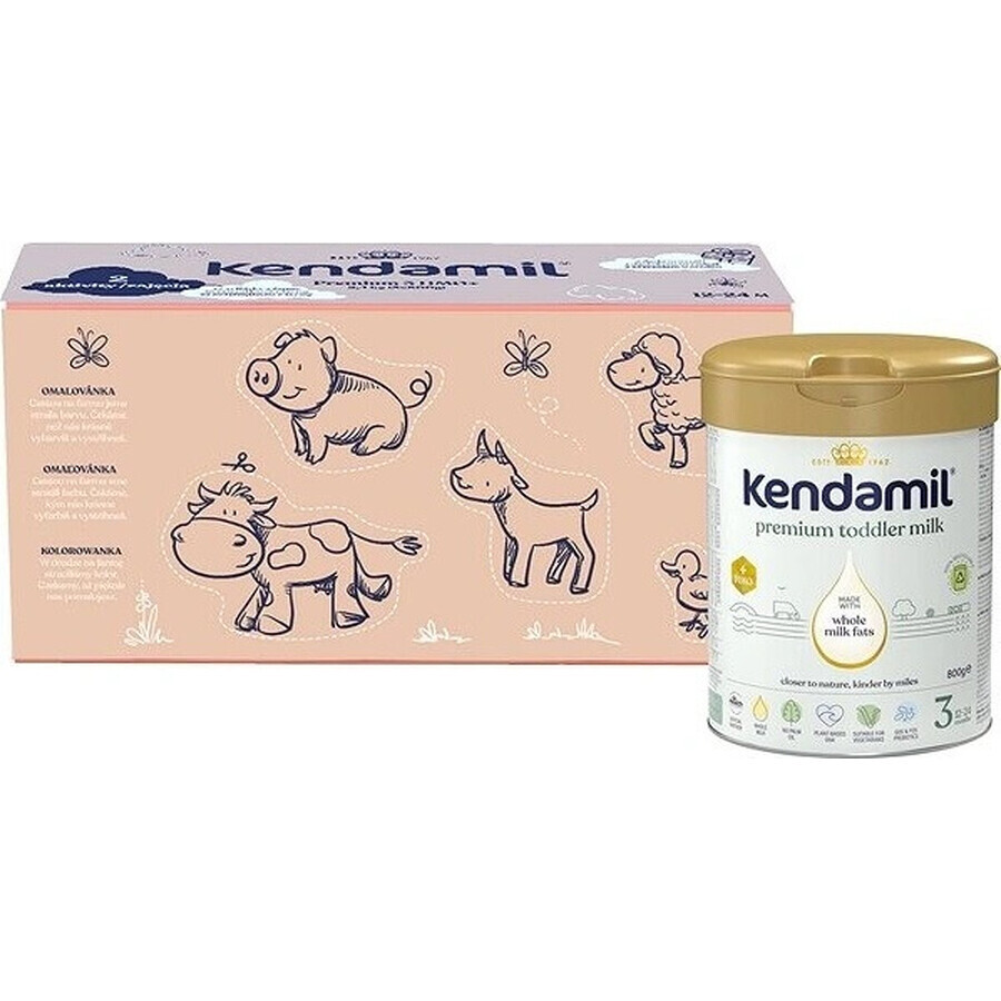 Kendamil Premium 3 HMO+, confezione regalo creativa 3×800 g, latte per i più piccoli