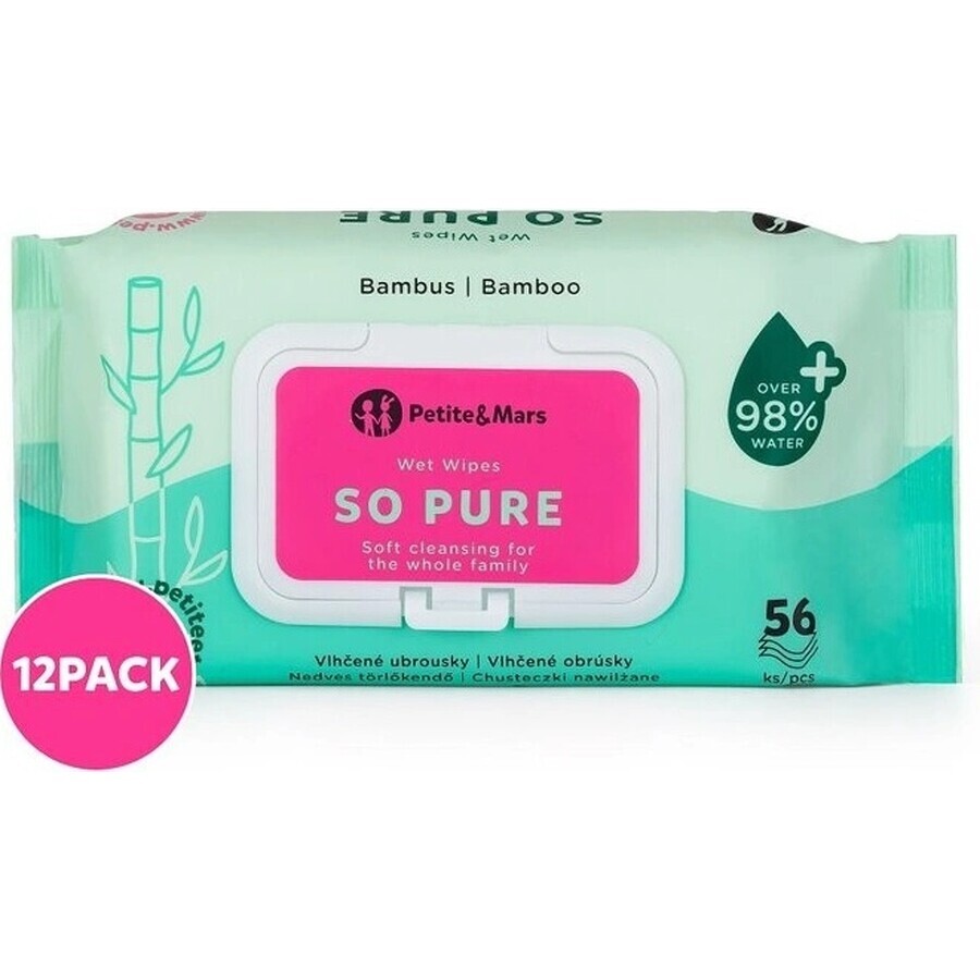 12x PETITE&MARS Toallitas húmedas SO PURE de bambú biodegradables sin plástico 56 unidades 1×56 unidades, toallitas húmedas