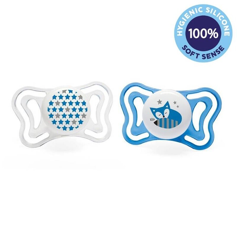 CHICCO Physio Light succhietto per bambini in silicone - stella/volpe 2 pezzi, 6-16 m + 1×2 pezzi, succhietto ortodontico