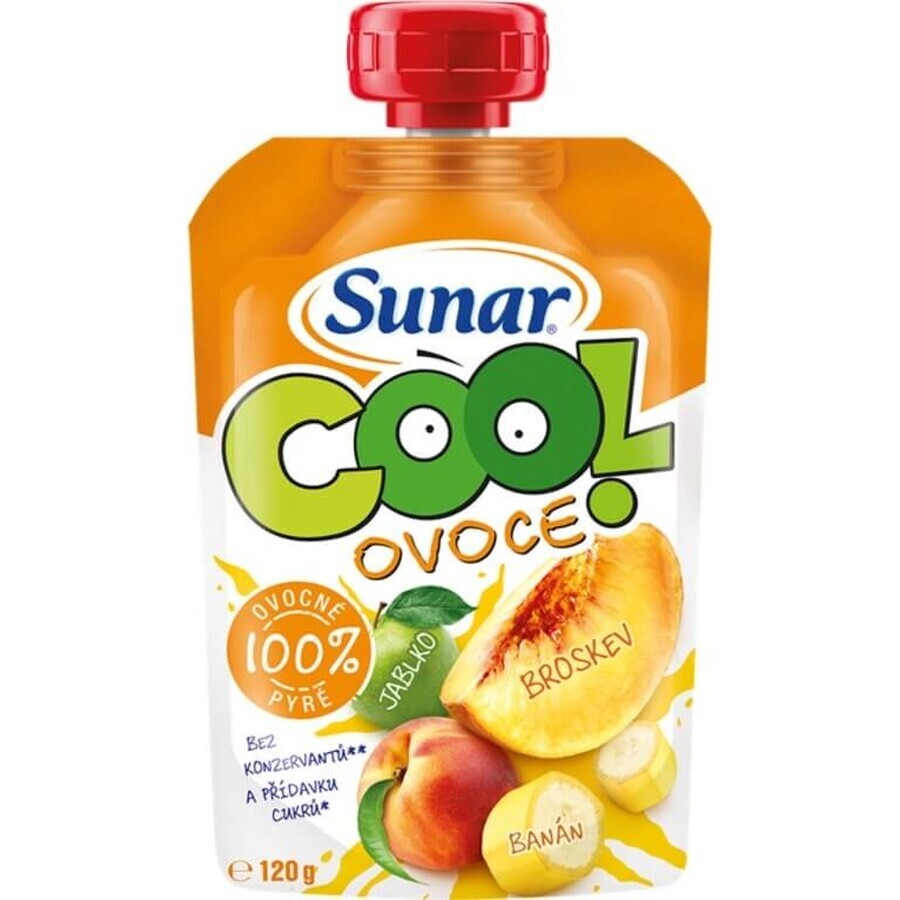 Sunar COOL Fruit Pesca, Banana, Mela 1×120 g, Pesca, Banana, Mela, 12m+