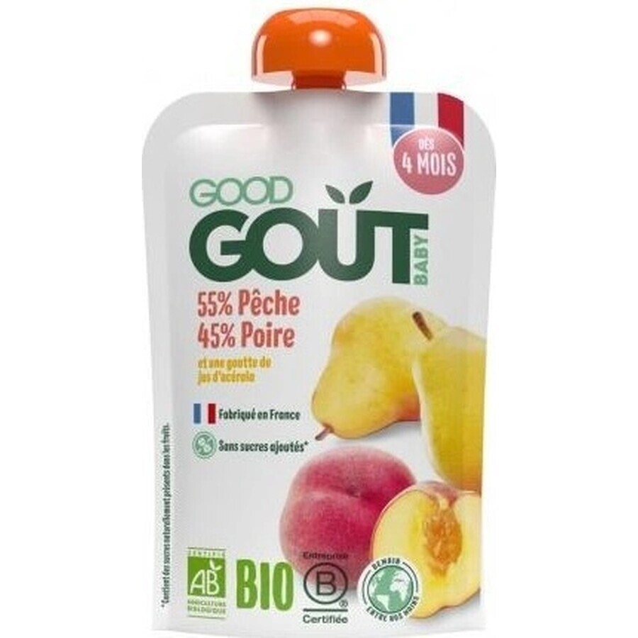 Good Gout Organic Pêche avec poire 1×120 g, poche pêche avec poire