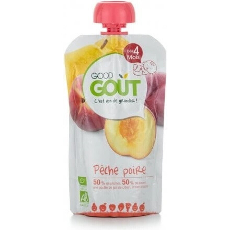 Good Gout Organic Pêche avec poire 1×120 g, poche pêche avec poire