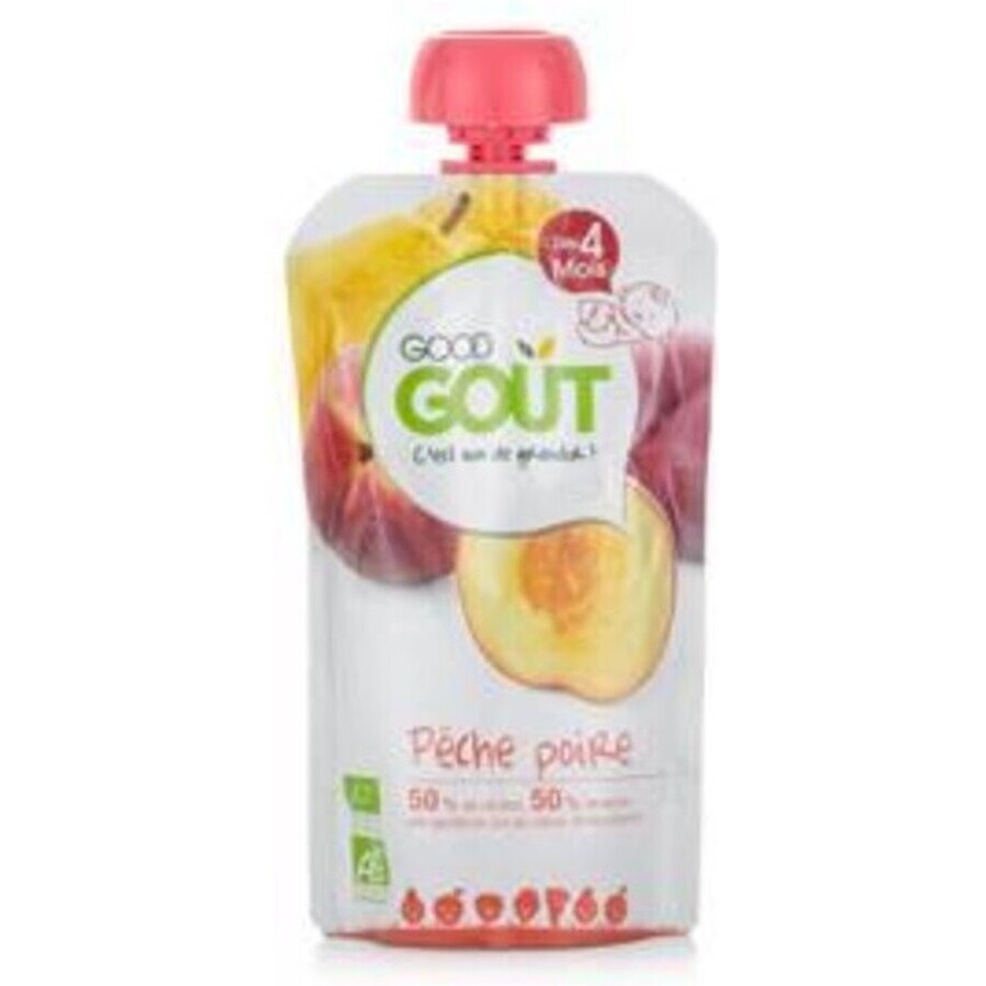 Good Gout Organic Pêche avec poire 1×120 g, poche pêche avec poire