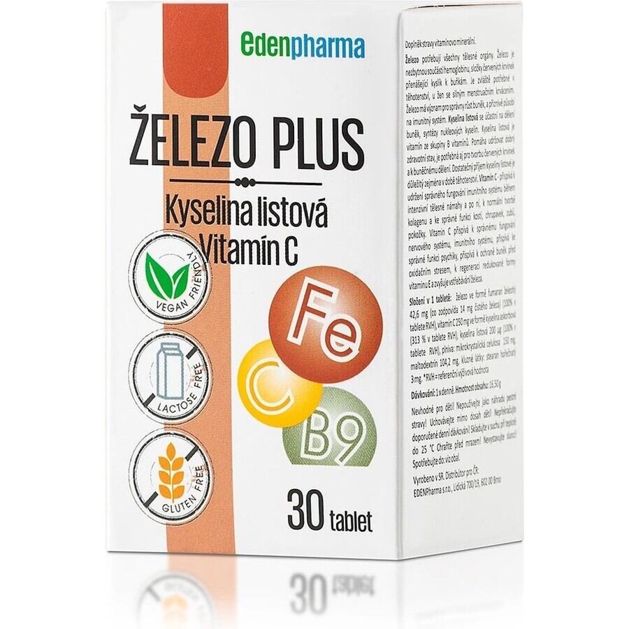 EDENPharma IRON PLUS ACIDO FOLICO 1×30 tbl, integratore alimentare