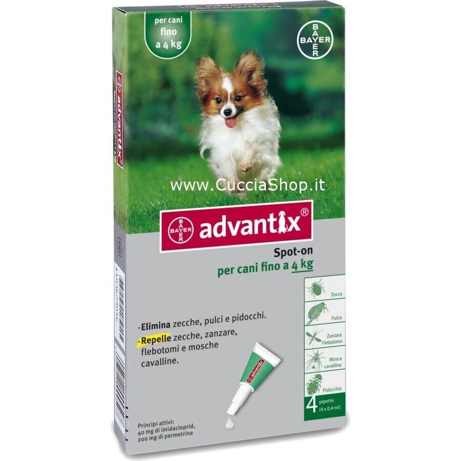 Advantix Spot-on voor honden tot 4 kg 4×0,4 ml, pipet