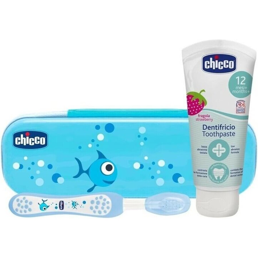 CHICCO Set spazzolino e dentifricio Always Smiling con scatola Always Smiling blu 12m + 1×1 pz.