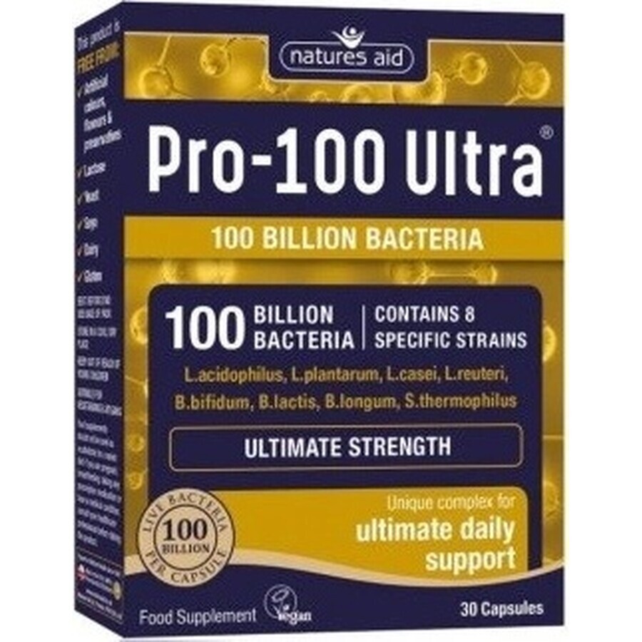 PRO-100 ULTRA PROBIOTIC 30CPS NATURES AID UK 1×