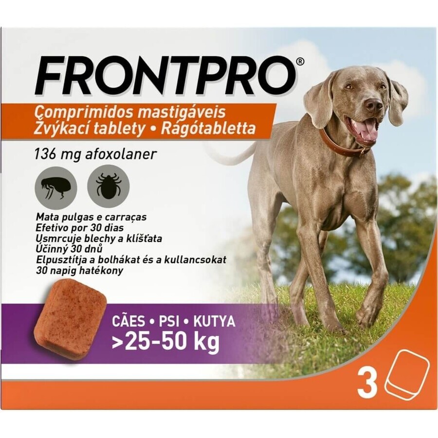 FRONTPRO® antiparasitäre Kautabletten für Hunde (25-50 kg) 1×3 tbl, antiparasitäre Tabletten