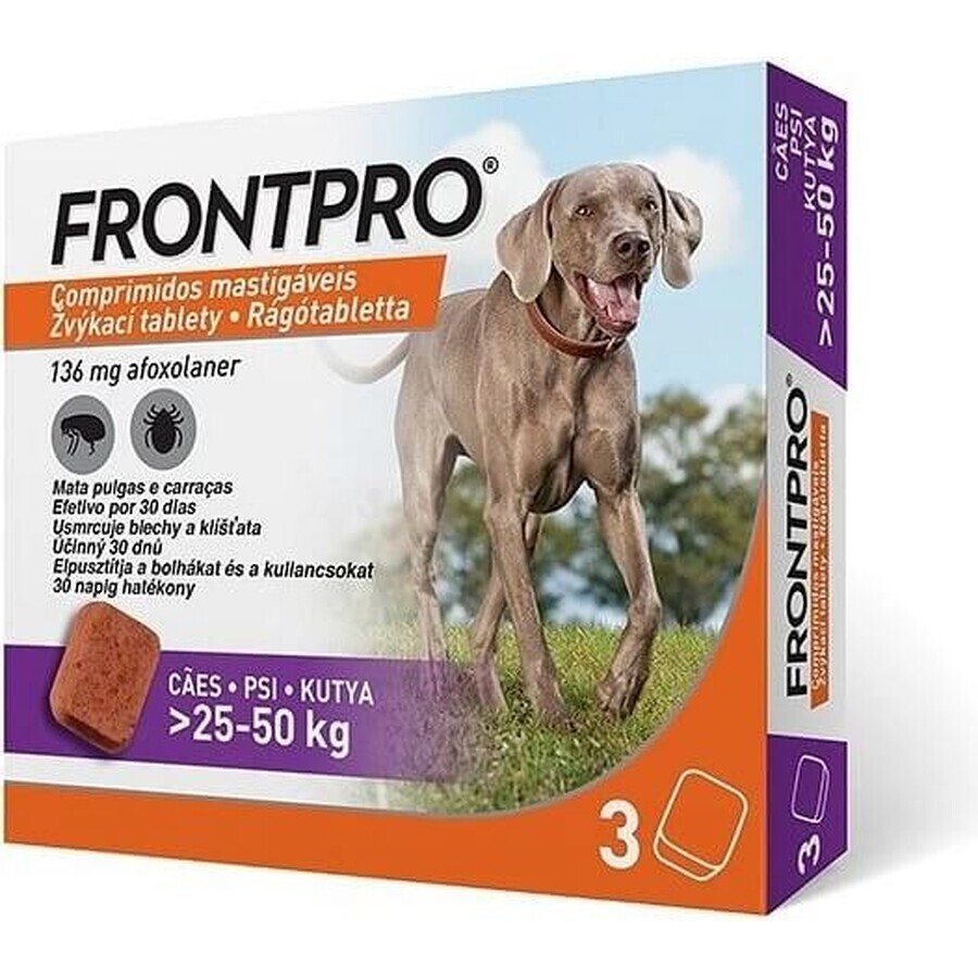 FRONTPRO® antiparasitäre Kautabletten für Hunde (25-50 kg) 1×3 tbl, antiparasitäre Tabletten