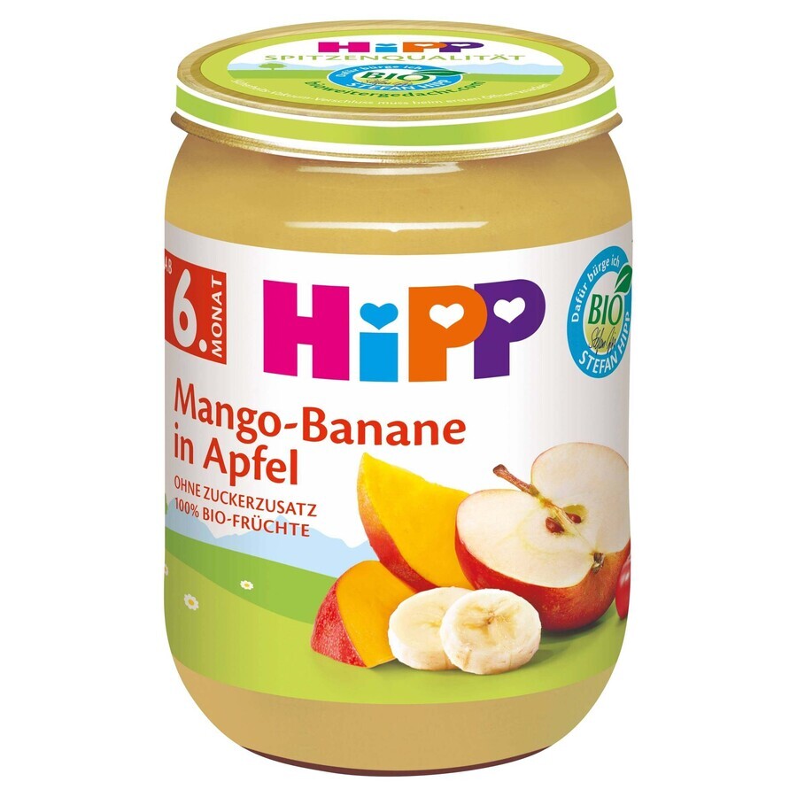 HiPP Organic Manzanas con Mango y Plátano 1×190 g, snack de fruta para niños