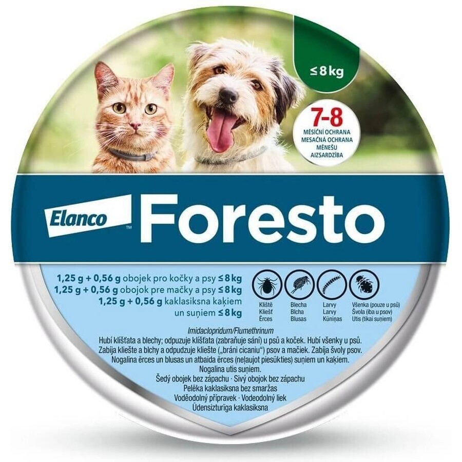 Foresto collar para perros y gatos de hasta 8 kg 1×1 ud, antiparasitario