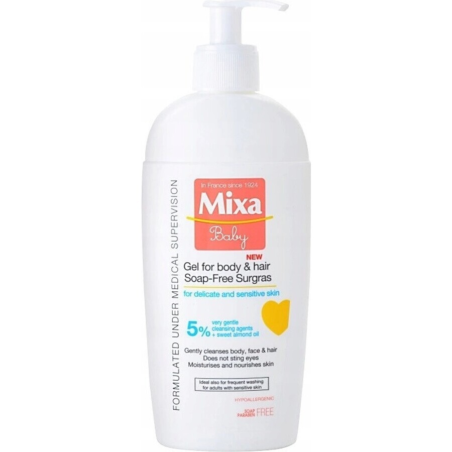 Mixa Baby Surgras Zeepvrije Wasgel voor Lichaam en Haar 1×250 ml, wasgel voor baby's