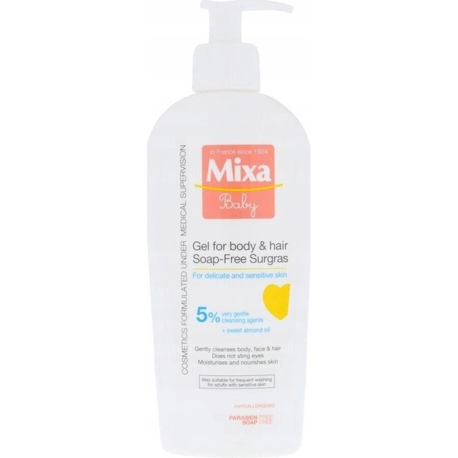 Mixa Baby Surgras Zeepvrije Wasgel voor Lichaam en Haar 1×250 ml, wasgel voor baby's