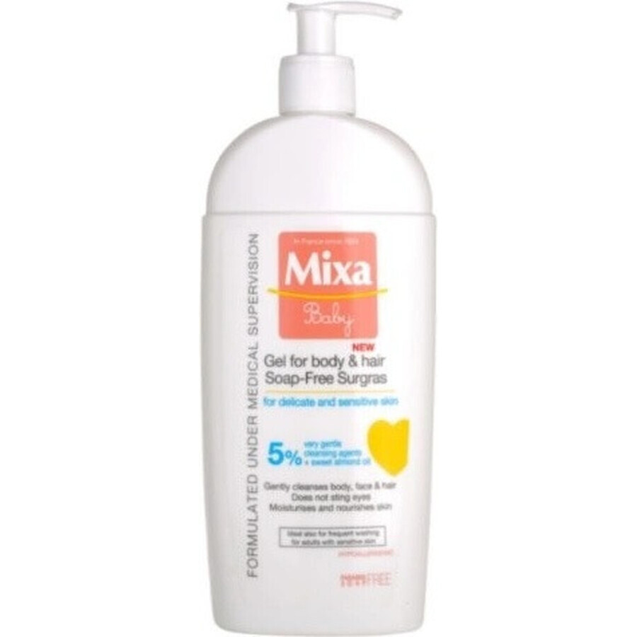 Mixa Baby Surgras Zeepvrije Wasgel voor Lichaam en Haar 1×250 ml, wasgel voor baby's